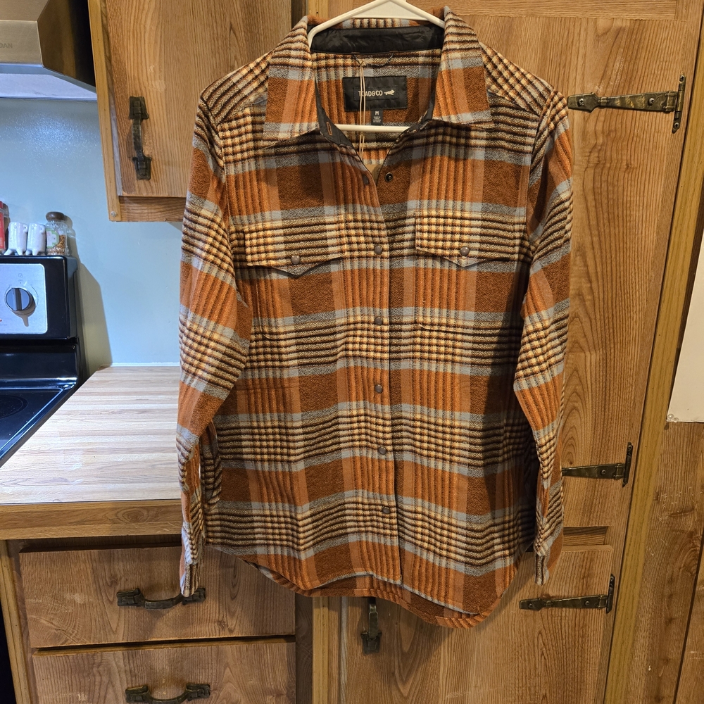 Toad&Co Women's Orange and White Plaid Hoodie